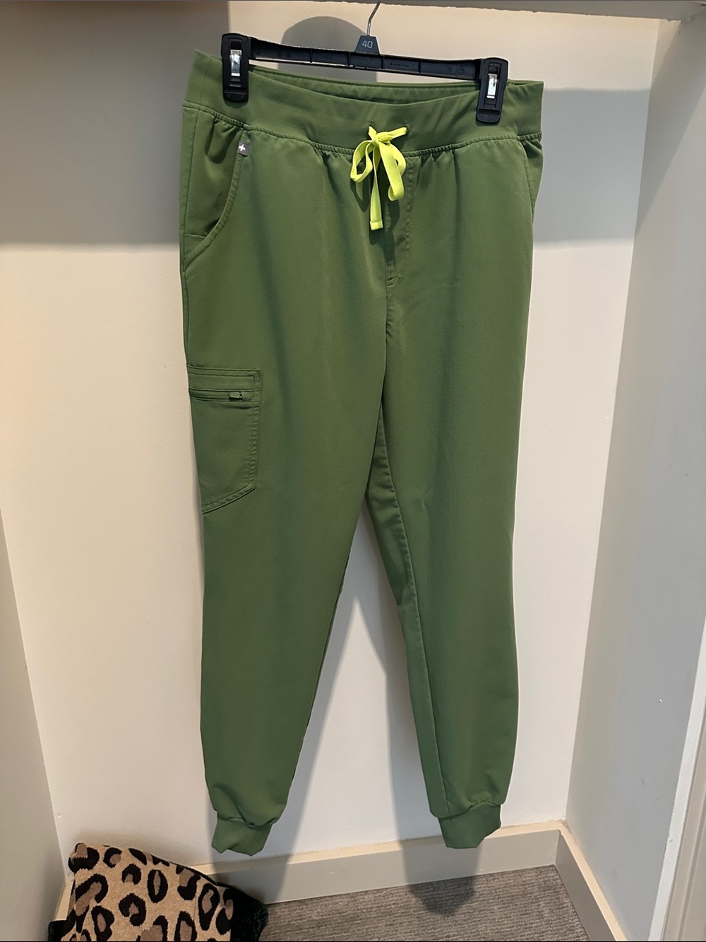 Figs Scrubs - Green with Neon Drawstring